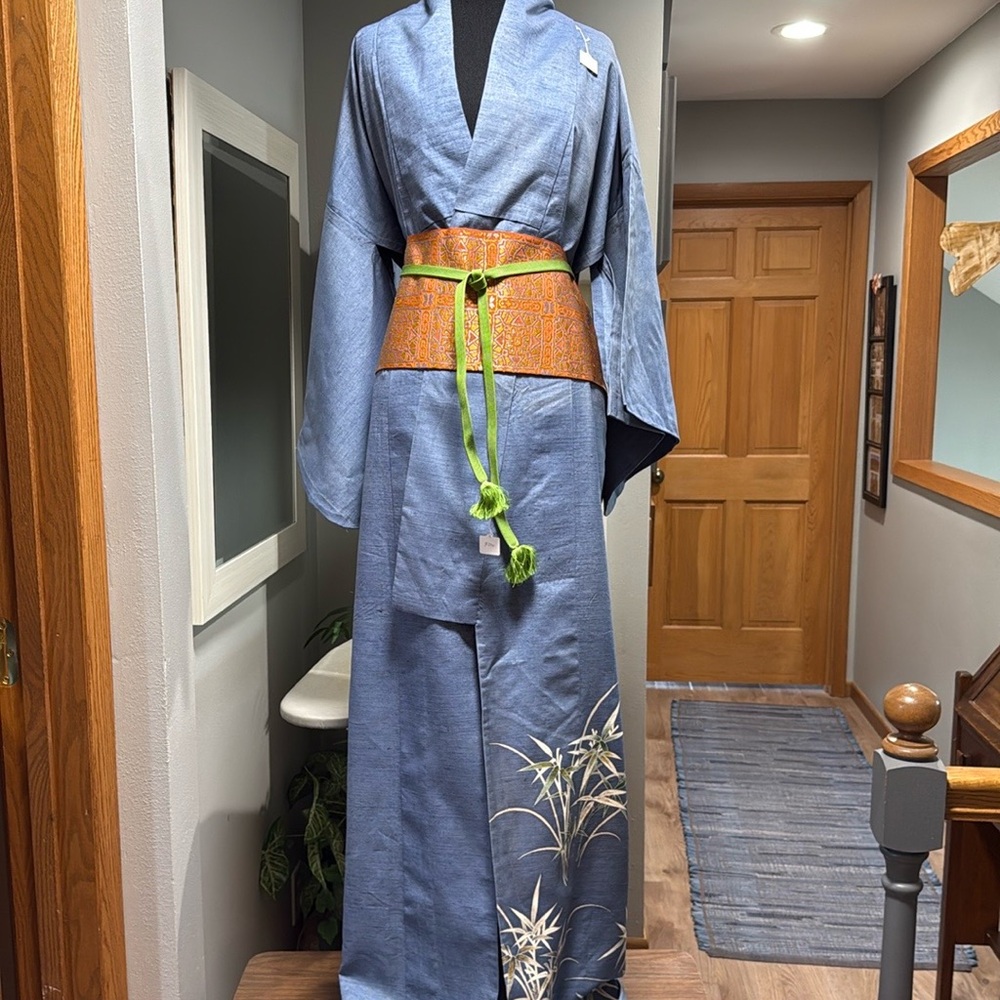 Blue Kimono with Orange Obi Belt